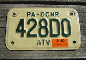 Pennsylvania ATV License Plate Motorcycle Sized 2010