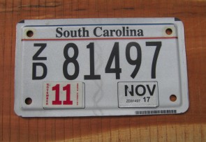 South Carolina Motorcycle License Plate 2017
