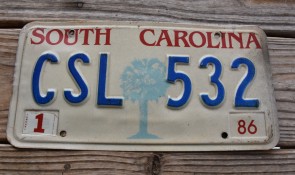 South Carolina Palm Tree License Plate 1986