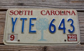 South Carolina Palm Tree License Plate 1990
