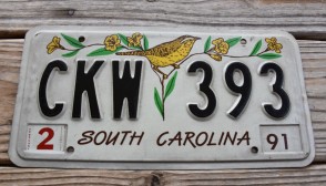 South Carolina Wren License Plate 1991
