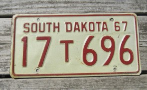 South Dakota White Red License Plate 1967