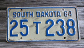 South Dakota White Blue License Plate 1964