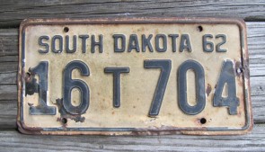 South Dakota White Black License Plate 1962