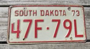 South Dakota White Red License Plate 1973