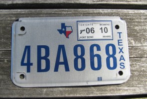 Texas Motorcycle License Plate 2010