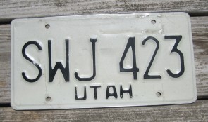 Utah Black White License Plate 1980's
