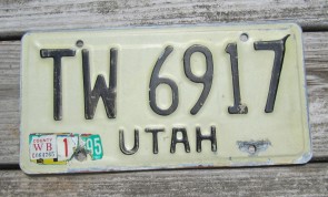 Utah Black White License Plate 1995