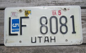 Utah Black White License Plate 1994