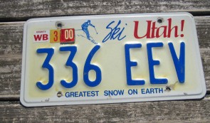 Utah White Ski License Plate Greatest Snow On Earth 2000