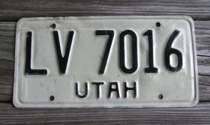 Utah White Black License Plate 1970's