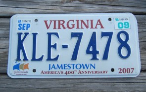 Virginia Jamestown 400th Anniversary License Plate  2009