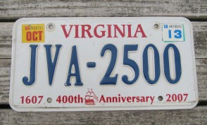 Virginia Jamestown 400th Anniversary License Plate 2013