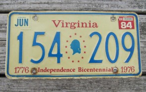 Virginia Independence Bicentennial License Plate Washington Head 1984