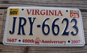 Virginia Jamestown 400th Anniversary License Plate 2008