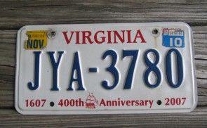 Virginia Jamestown 400th Anniversary License Plate 2010