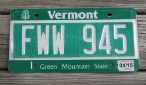 Vermont Green Mountain State License Plate 2015