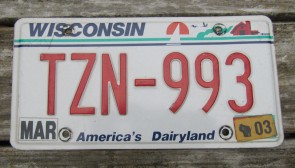 Wisconsin America's Dairyland License Plate 2003