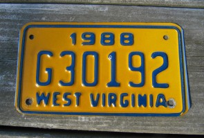 West Virginia Motorcycle License Plate Yellow Blue 1988