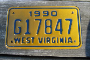 West Virginia Motorcycle License Plate Yellow Blue 1990