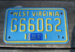 West Virginia Motorcycle License Plate Yellow Blue 1997