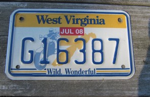 West Virginia Motorcycle License Plate Wild Wonderful Motorcycle Rider 2008