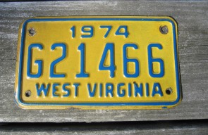 West Virginia Motorcycle License Plate Yellow Blue 1974