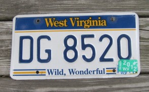 West Virginia Wild Wonderful License Plate 2012 DG 8520