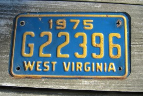 West Virginia Motorcycle License Plate Blue Yellow 1975