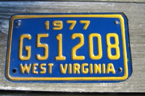 West Virginia Motorcycle License Plate Blue Yellow 1977