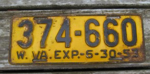 West Virginia Yellow Black License Plate 1953