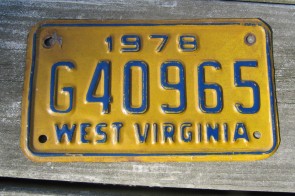 West Virginia Motorcycle License Plate Yellow Blue 1978