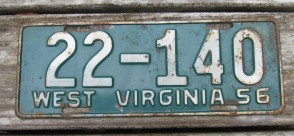 West Virginia Green White License Plate 1956
