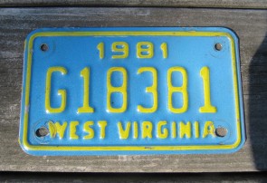 West Virginia Motorcycle License Plate Yellow Blue 1981