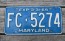 Maryland Blue White License Plate 1969