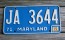 Maryland Blue White License Plate 1972