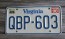Virginia White Blue Border License Plate 1990