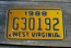 West Virginia Motorcycle License Plate Yellow Blue 1988